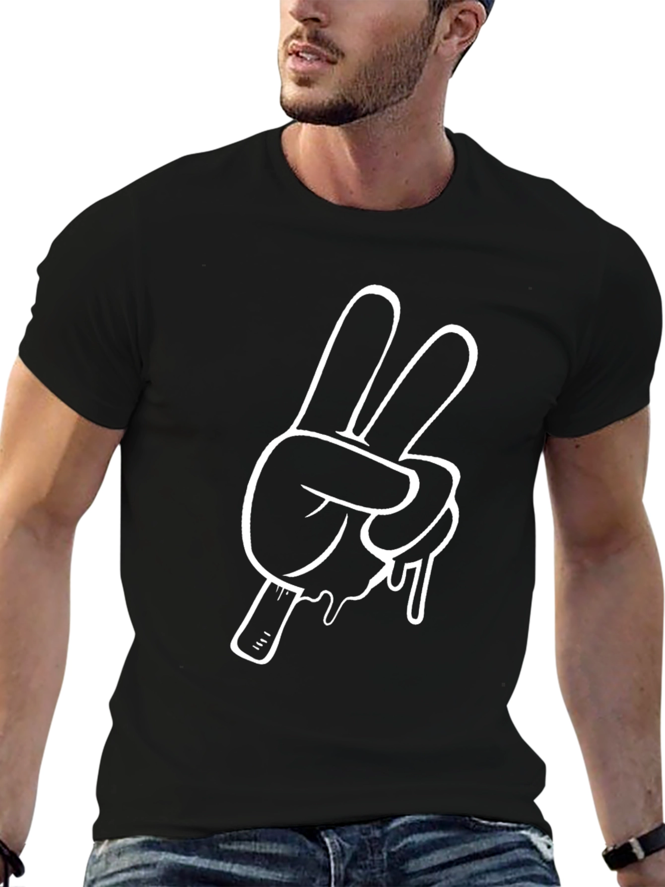 Peace Sign Graphic T-Shirt - Black Crew Neck Tee