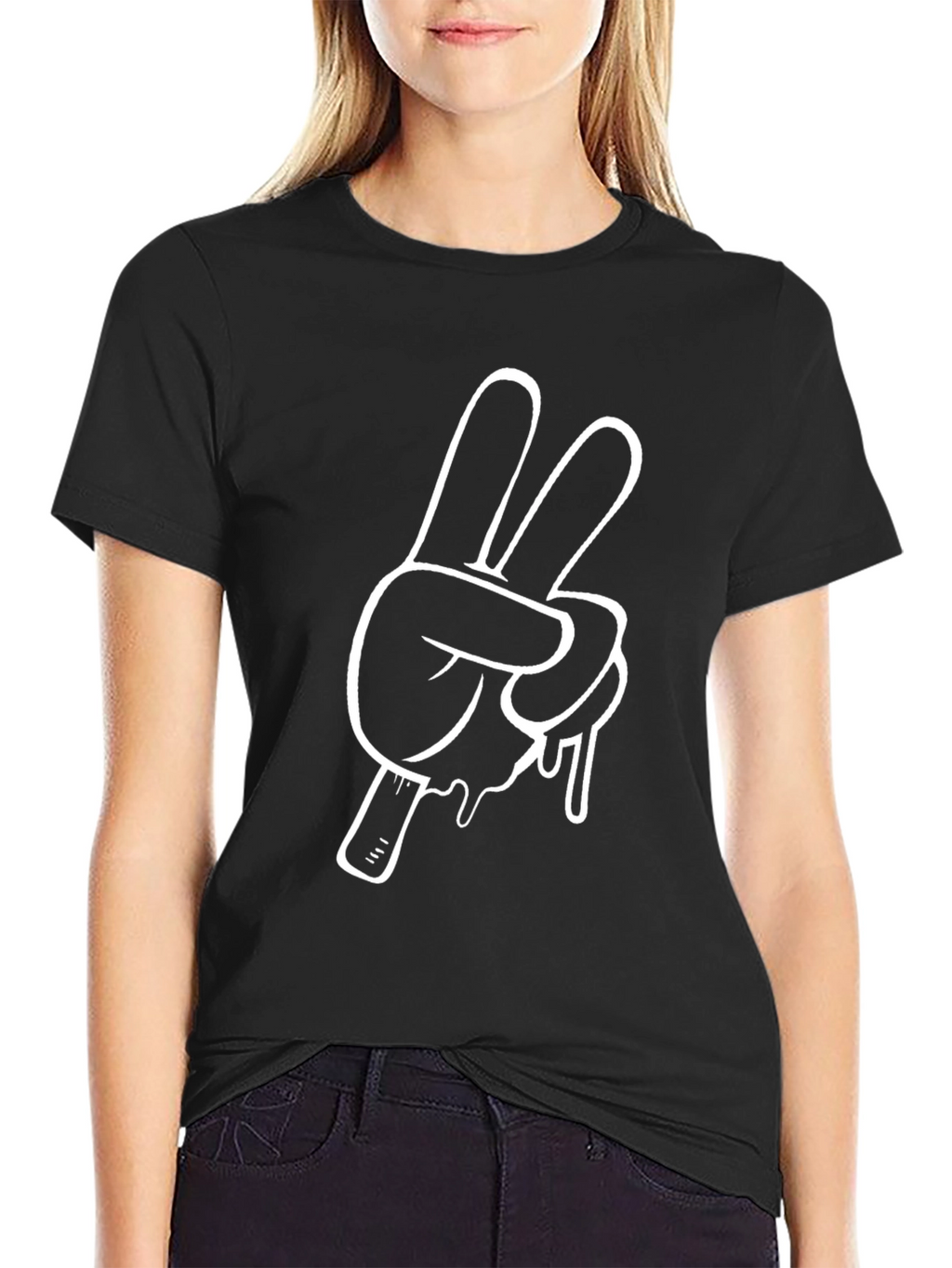 Peace Sign Graphic T-Shirt - Black Crew Neck Tee