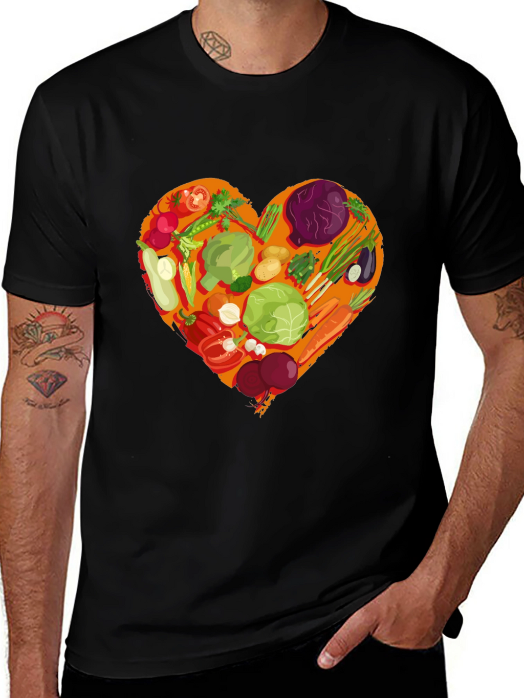 Vegetarian Heart Graphic T-Shirt - Black Cotton Tee