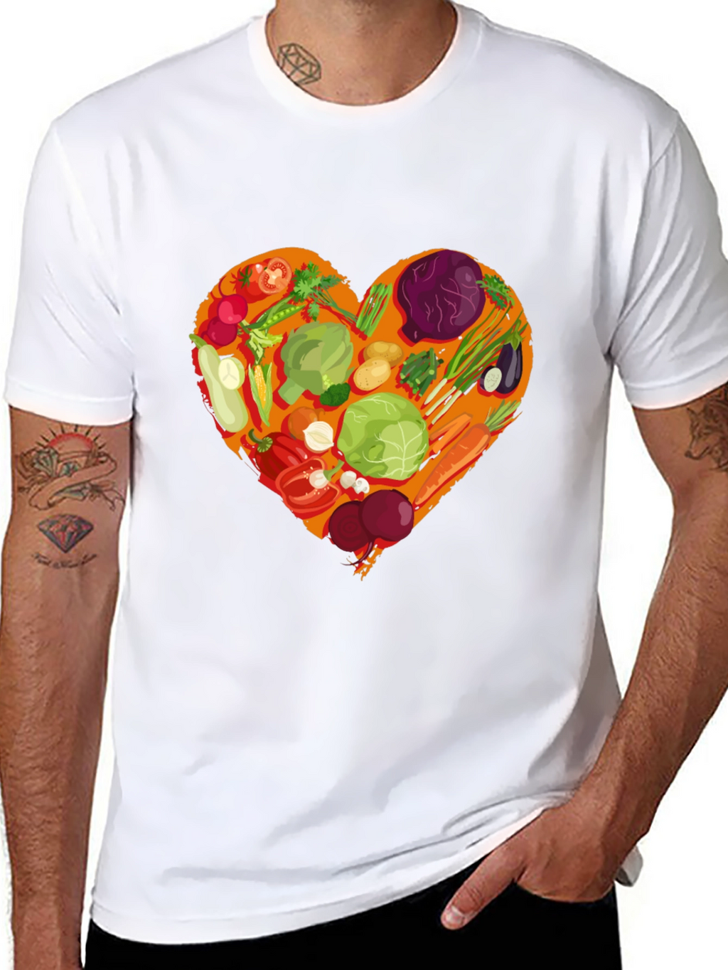 Vegetarian Heart Graphic T-Shirt - Black Cotton Tee