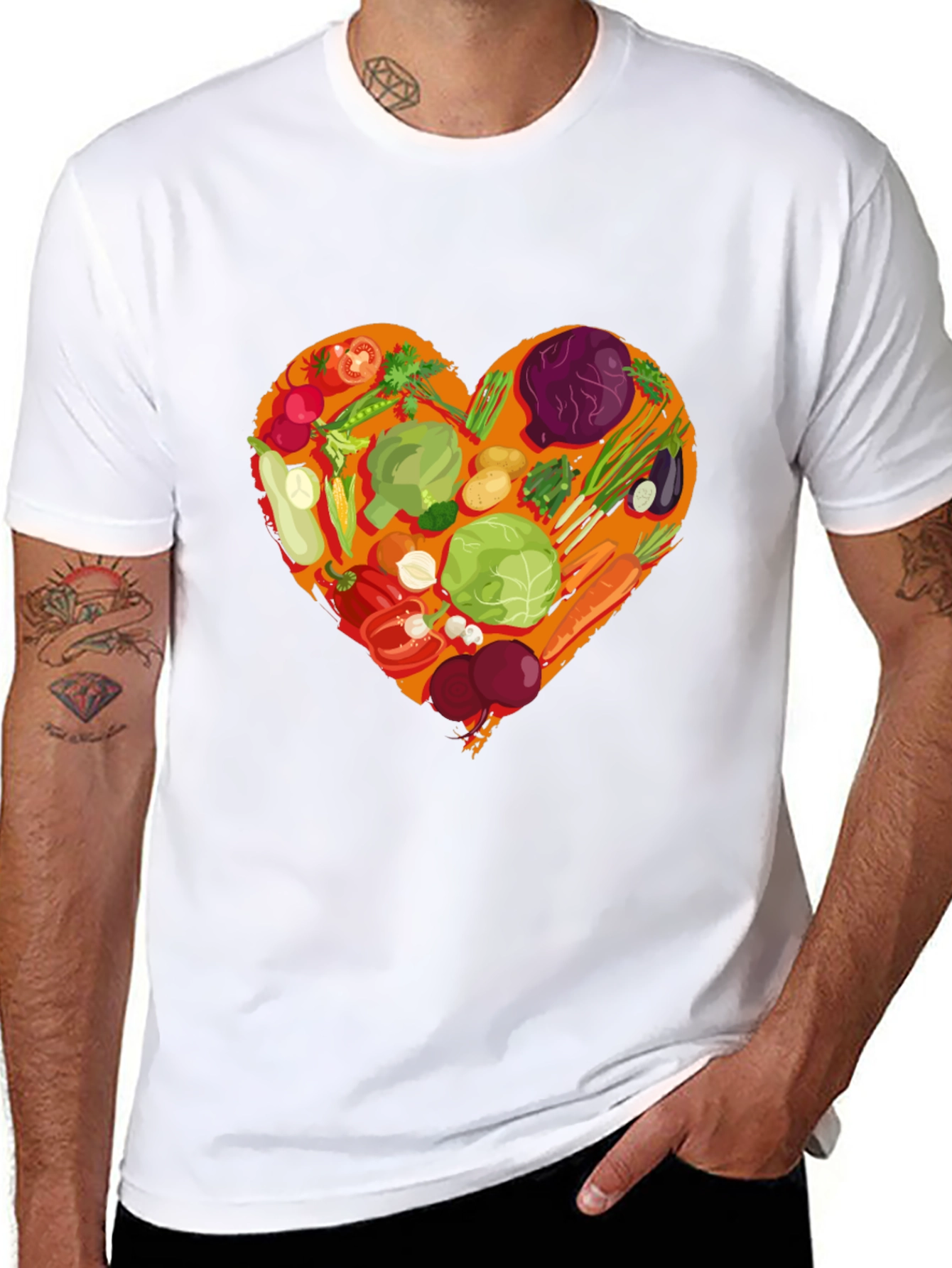 Vegetarian Heart Graphic T-Shirt - Black Cotton Tee