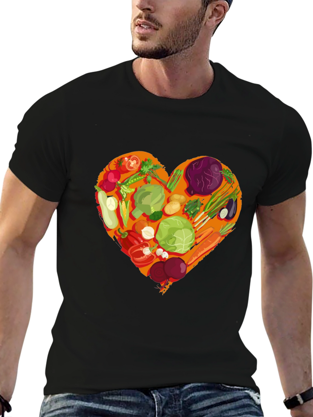 Vegetarian Heart Graphic T-Shirt - Black Cotton Tee