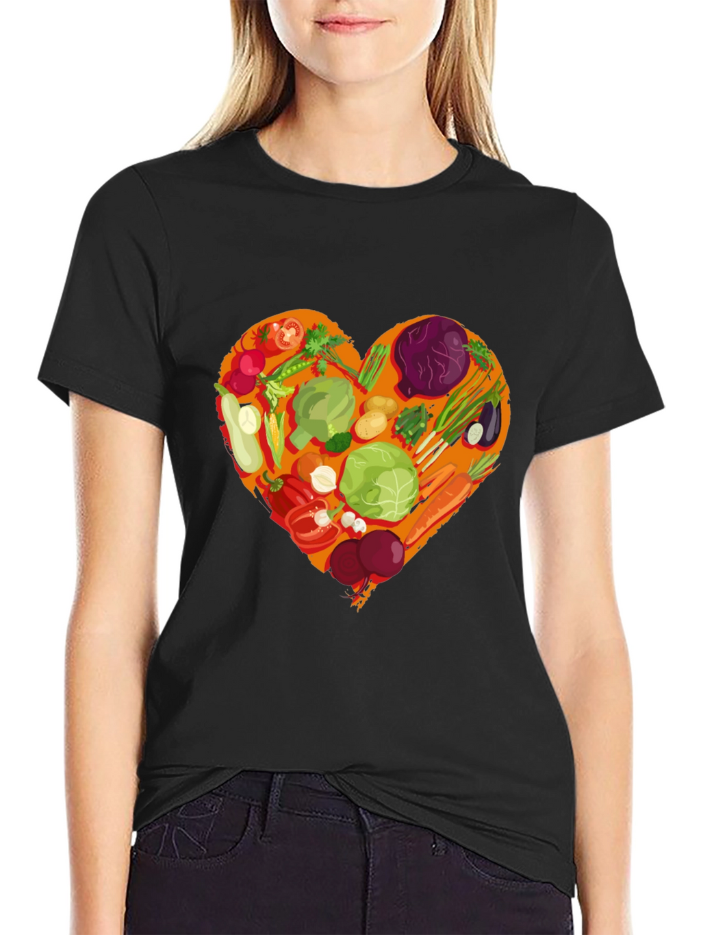 Vegetarian Heart Graphic T-Shirt - Black Cotton Tee