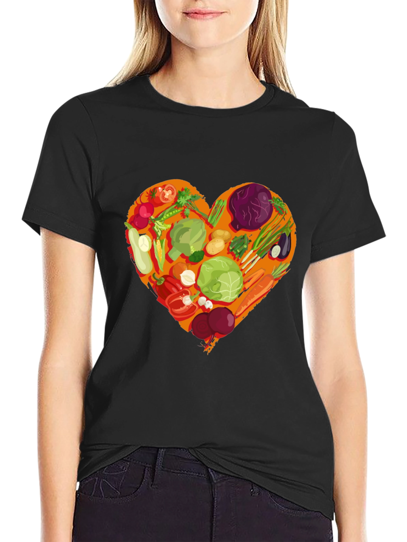 Vegetarian Heart Graphic T-Shirt - Black Cotton Tee