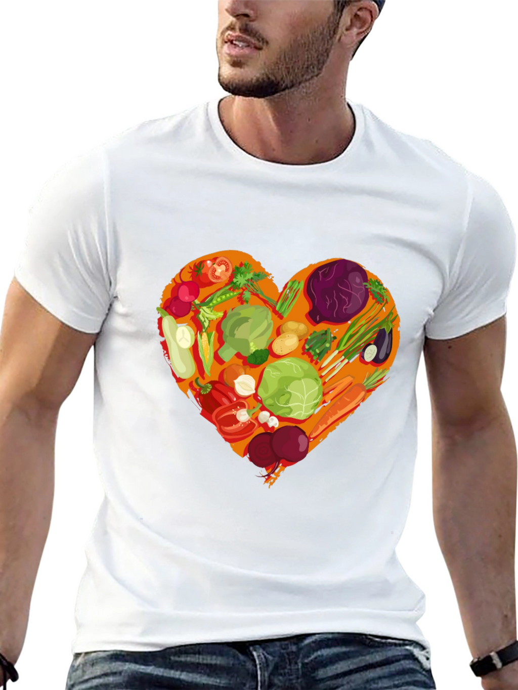 Vegetarian Heart Graphic T-Shirt - Black Cotton Tee