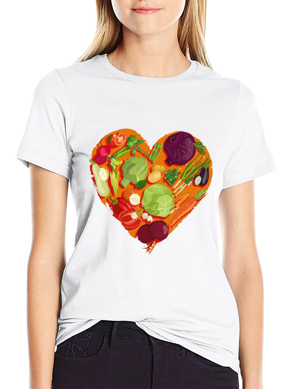 Vegetarian Heart Graphic T-Shirt - Black Cotton Tee