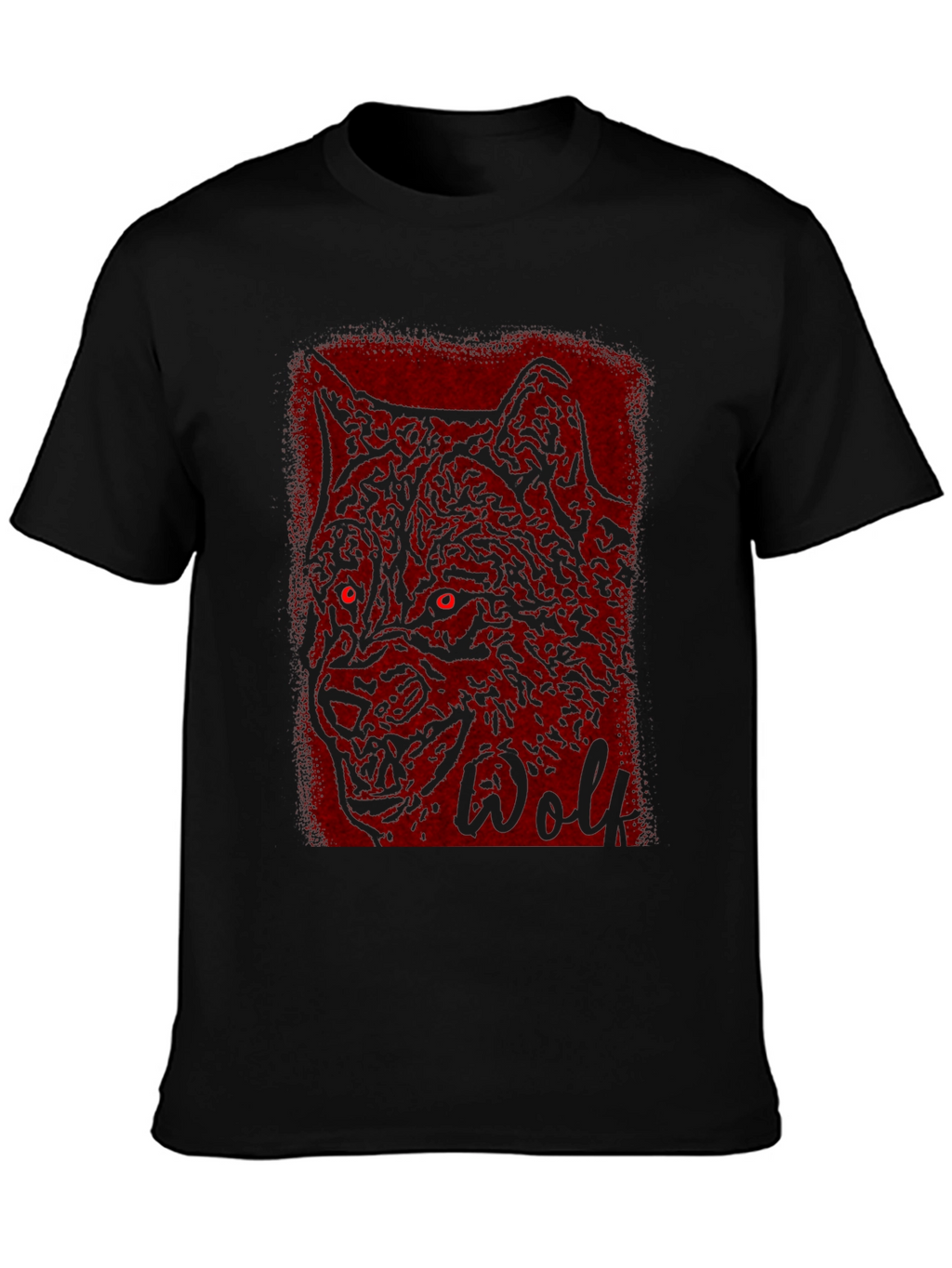Mens Black T-Shirt with Wolf Graphic Design