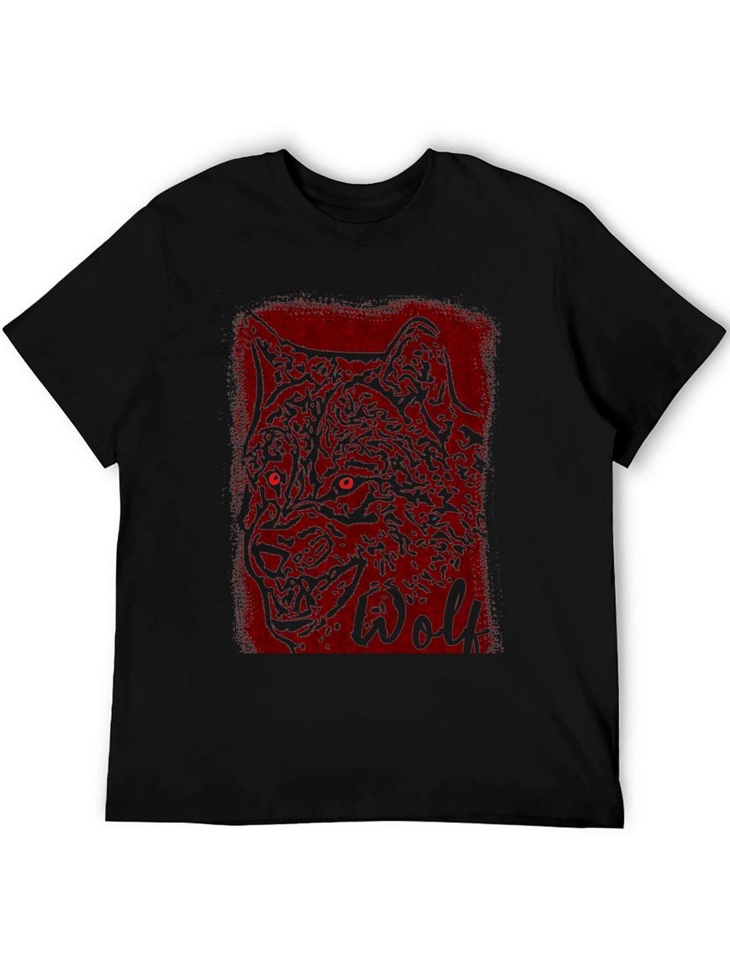 Mens Black T-Shirt with Wolf Graphic Design