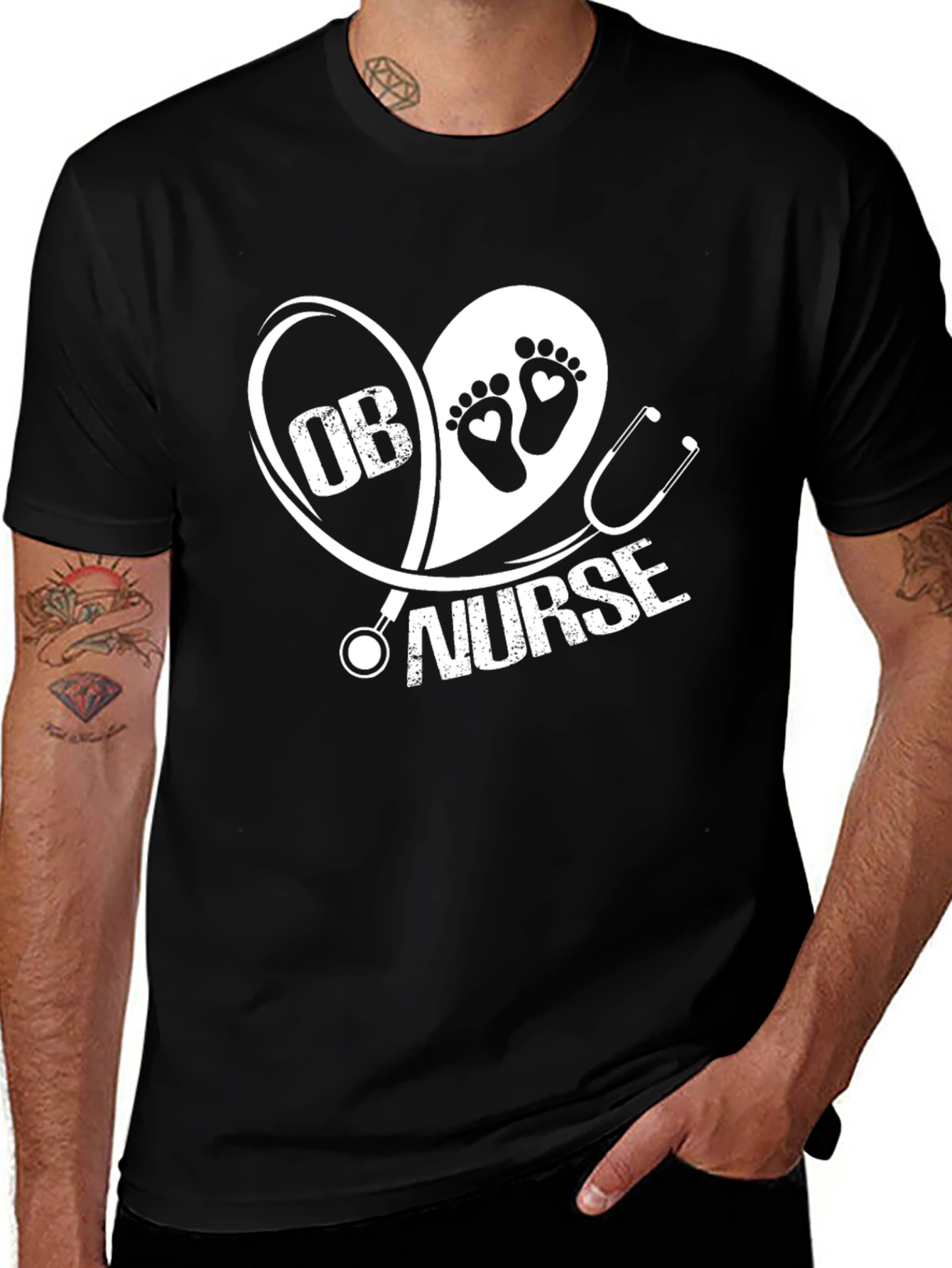 OB Nurse T-Shirt - Heart Graphic
