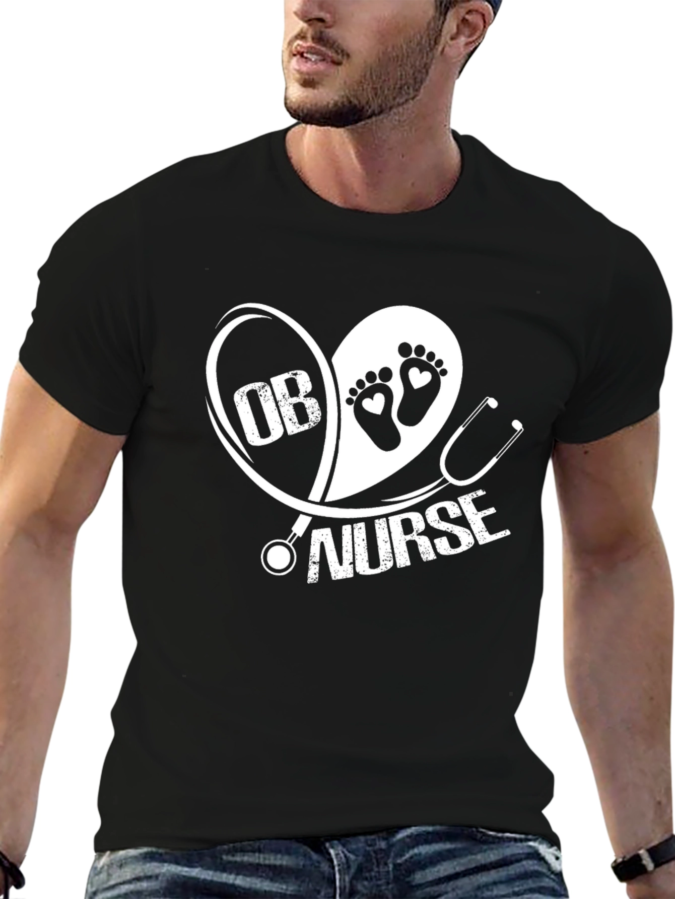 OB Nurse T-Shirt - Heart Graphic