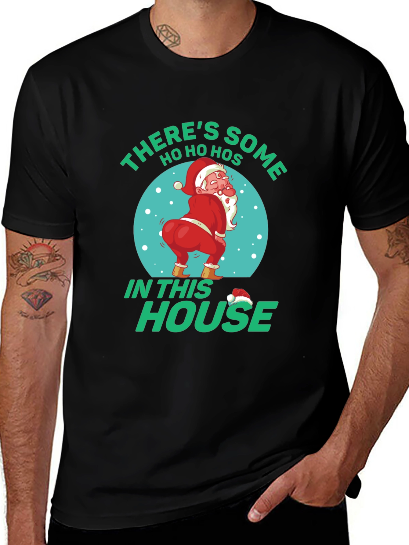 Funny Santa Ho Ho Hos Graphic Tee - Christmas Humor