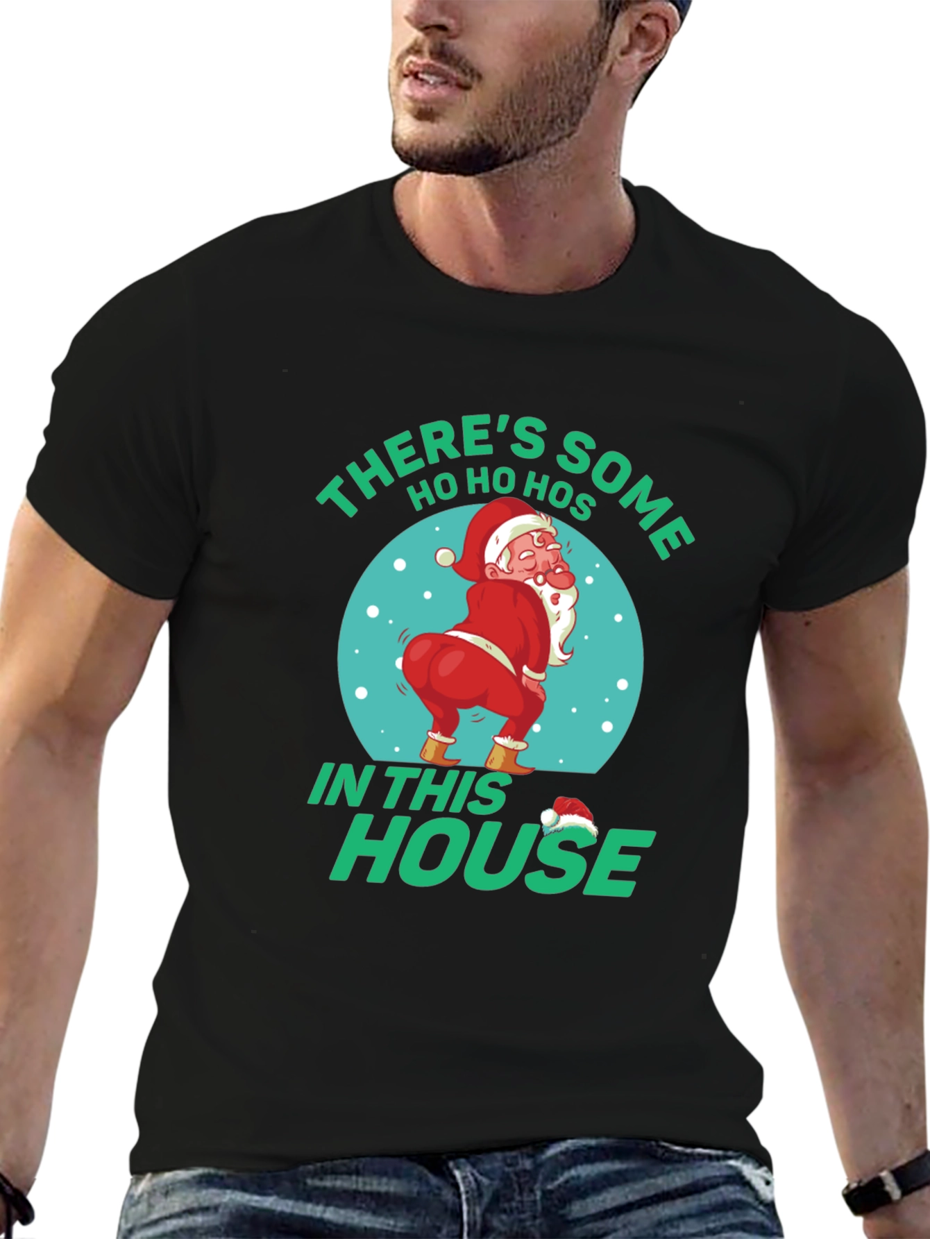 Funny Santa Ho Ho Hos Graphic Tee - Christmas Humor