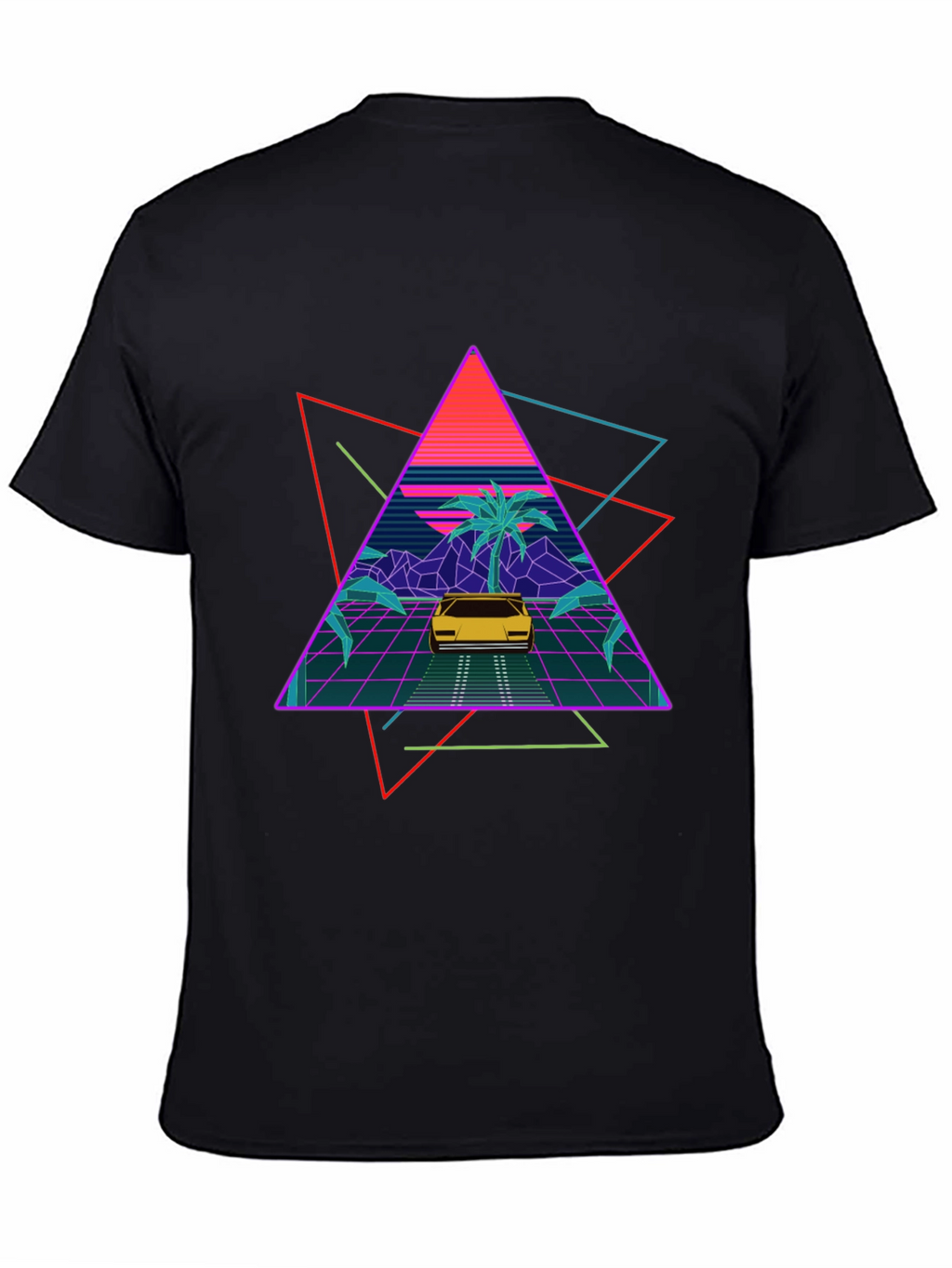 Retro Wave T-Shirt: Neon Car & Palm Design