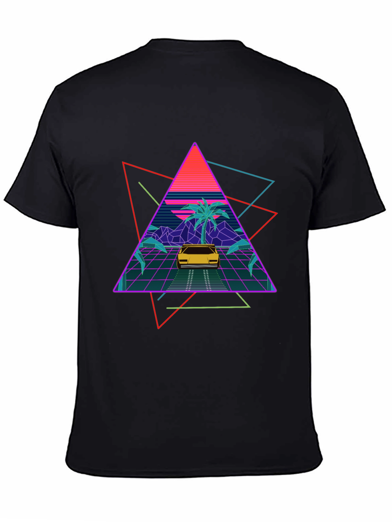 Retro Wave T-Shirt: Neon Car & Palm Design