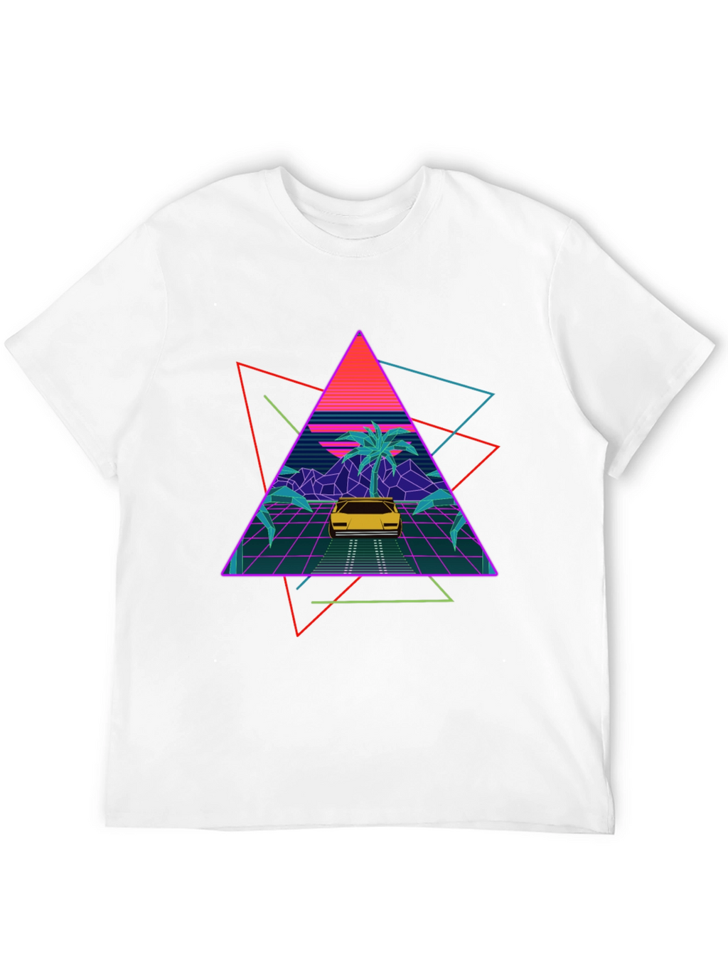 Retro Wave T-Shirt: Neon Car & Palm Design