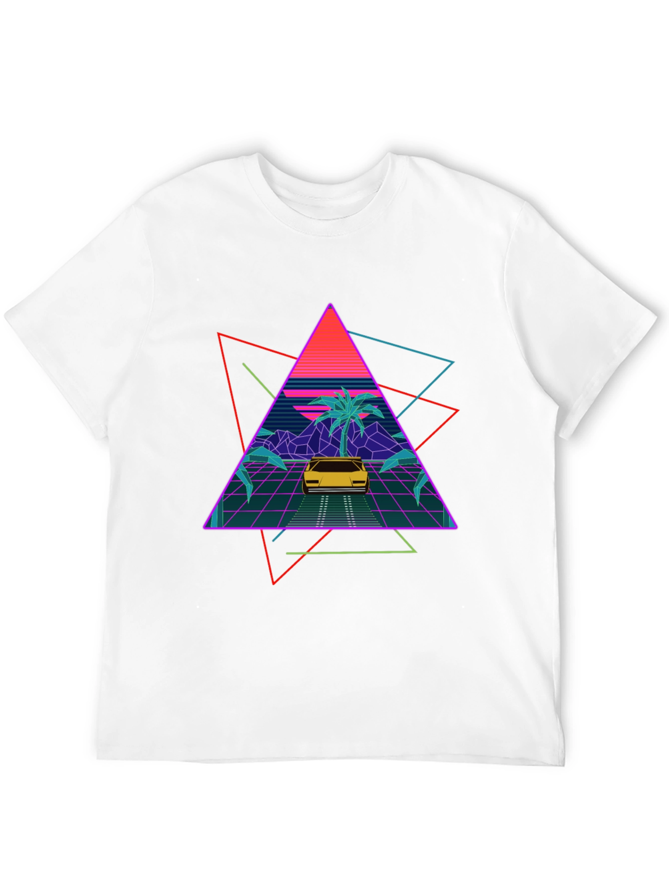 Retro Wave T-Shirt: Neon Car & Palm Design