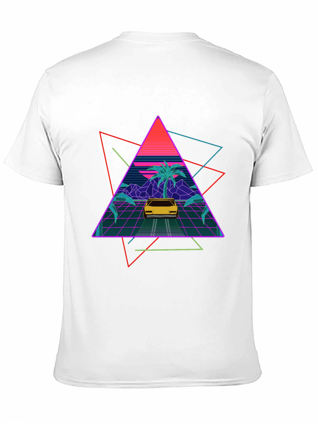 Retro Wave T-Shirt: Neon Car & Palm Design