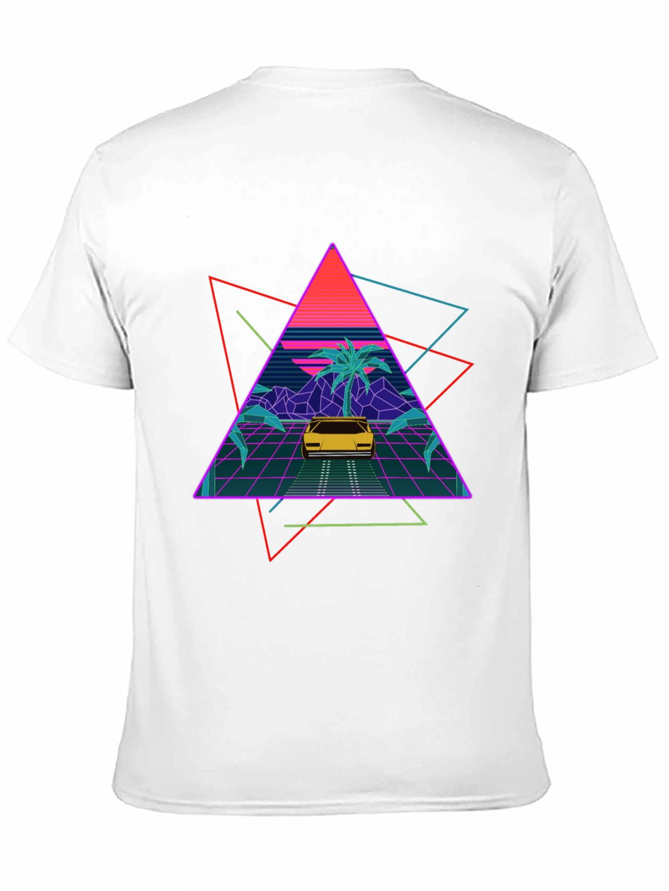 Retro Wave T-Shirt: Neon Car & Palm Design