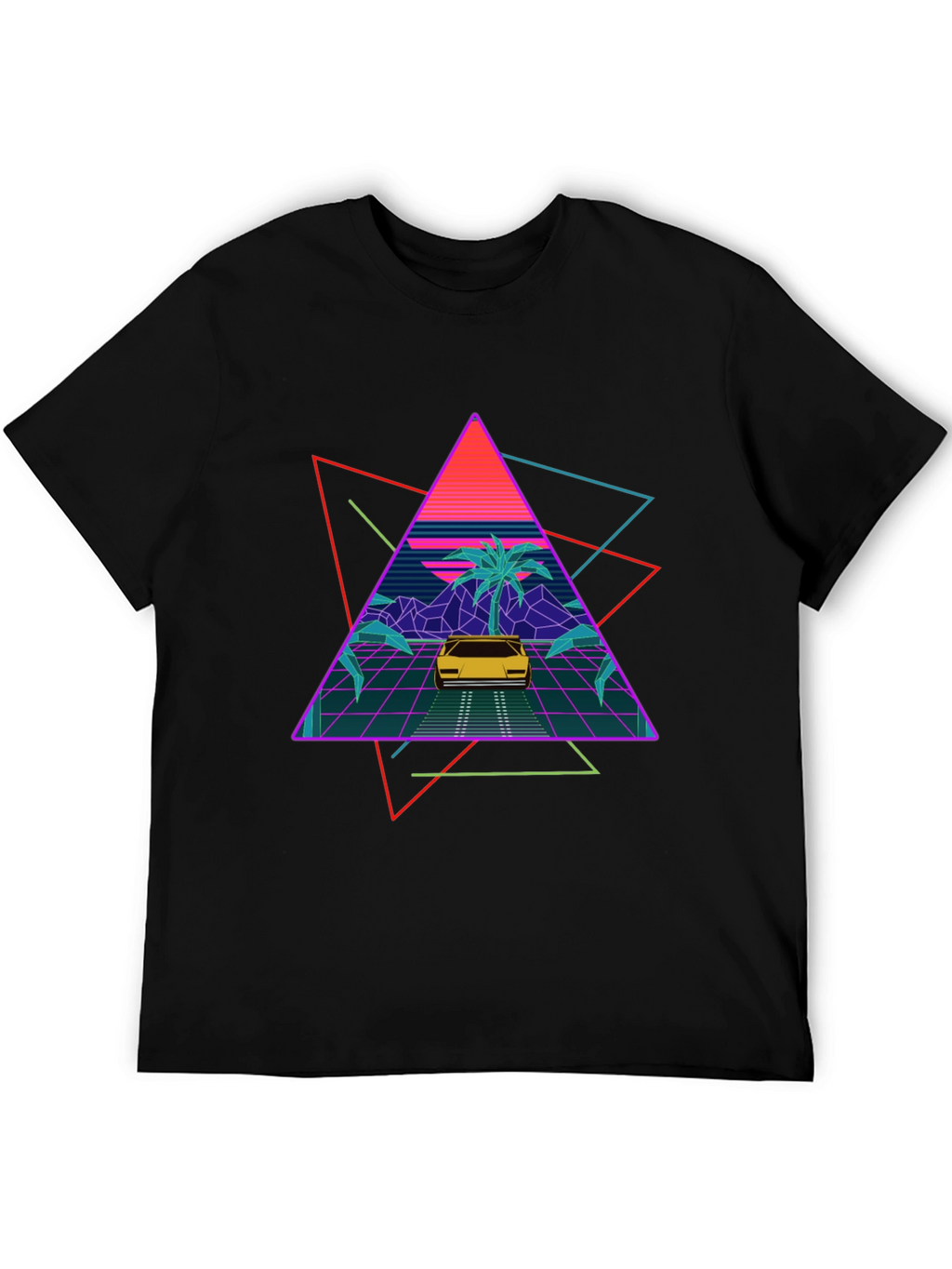 Retro Wave T-Shirt: Neon Car & Palm Design