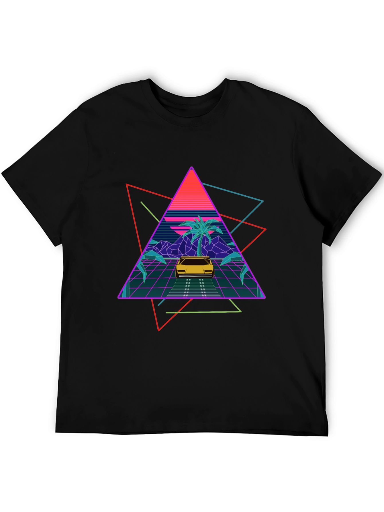 Retro Wave T-Shirt: Neon Car & Palm Design