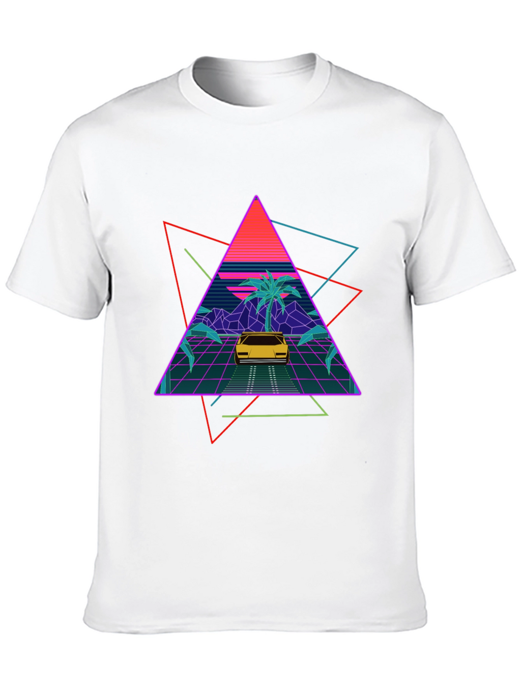 Retro Wave T-Shirt: Neon Car & Palm Design