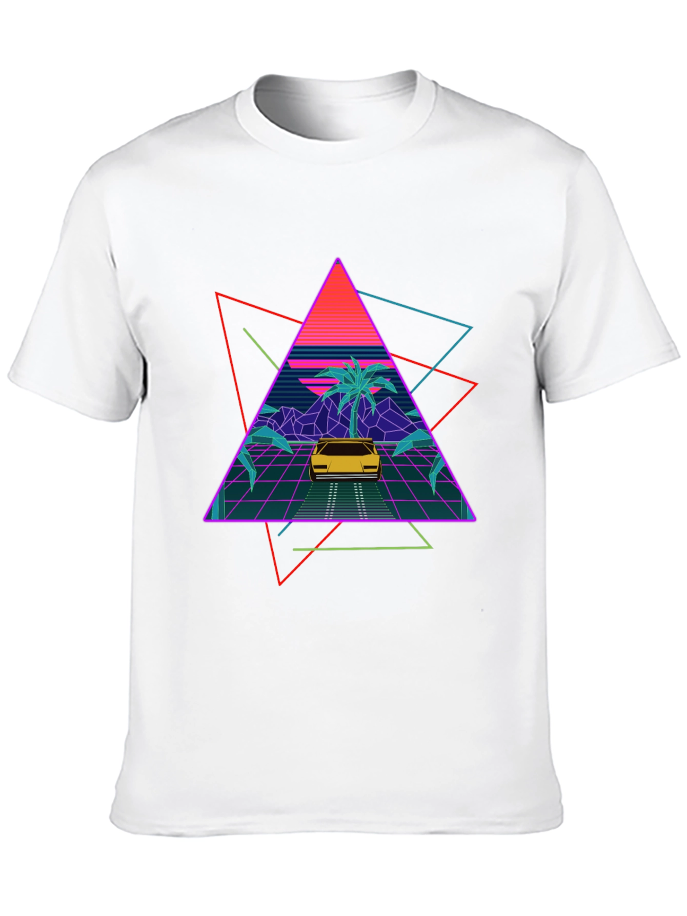 Retro Wave T-Shirt: Neon Car & Palm Design