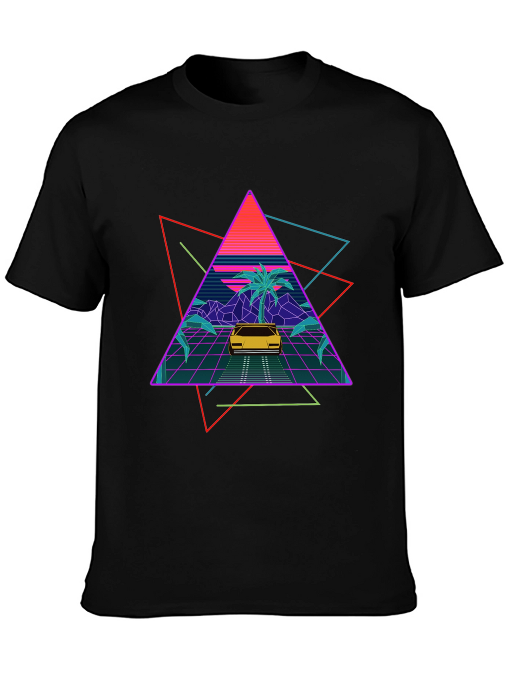 Retro Wave T-Shirt: Neon Car & Palm Design