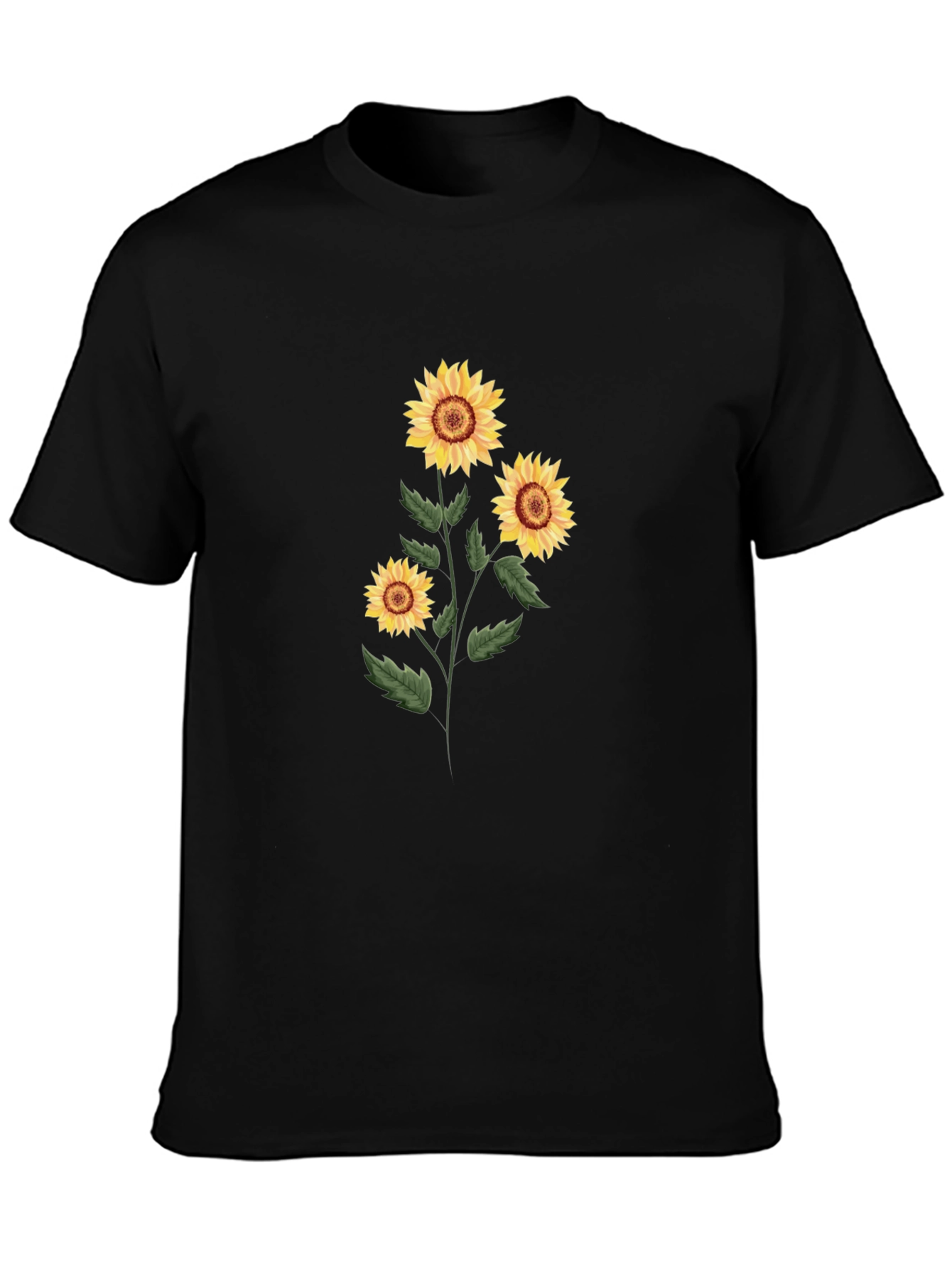 Sunflower Graphic Print Tee - Black Cotton Blend