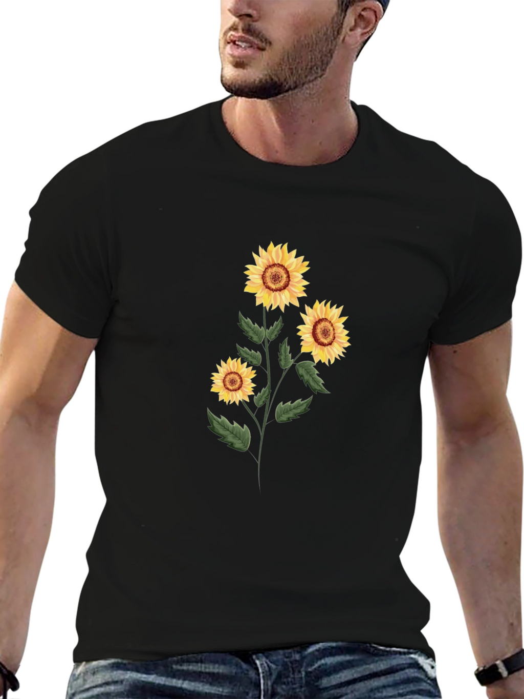 Sunflower Graphic Print Tee - Black Cotton Blend