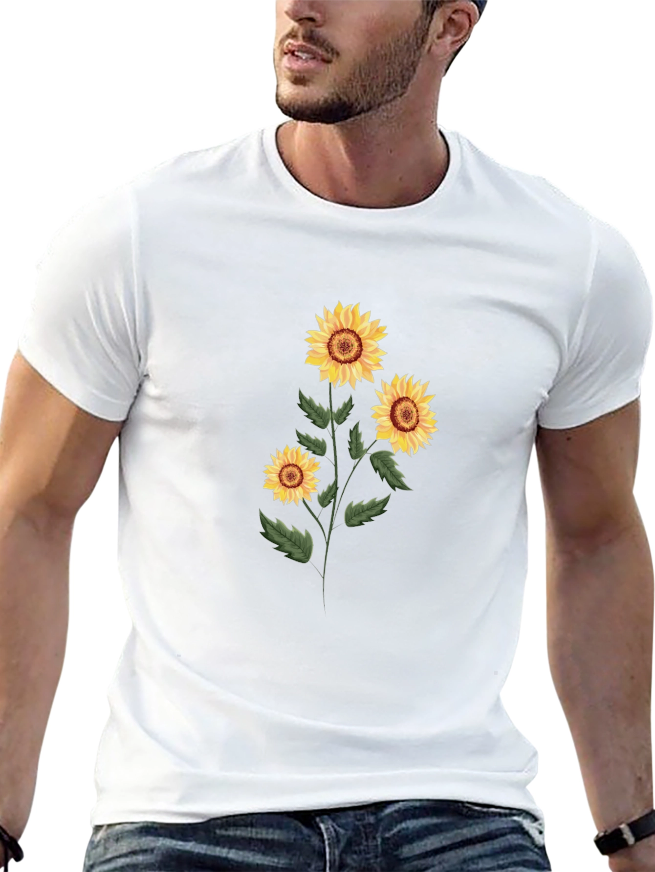 Sunflower Graphic Print Tee - Black Cotton Blend