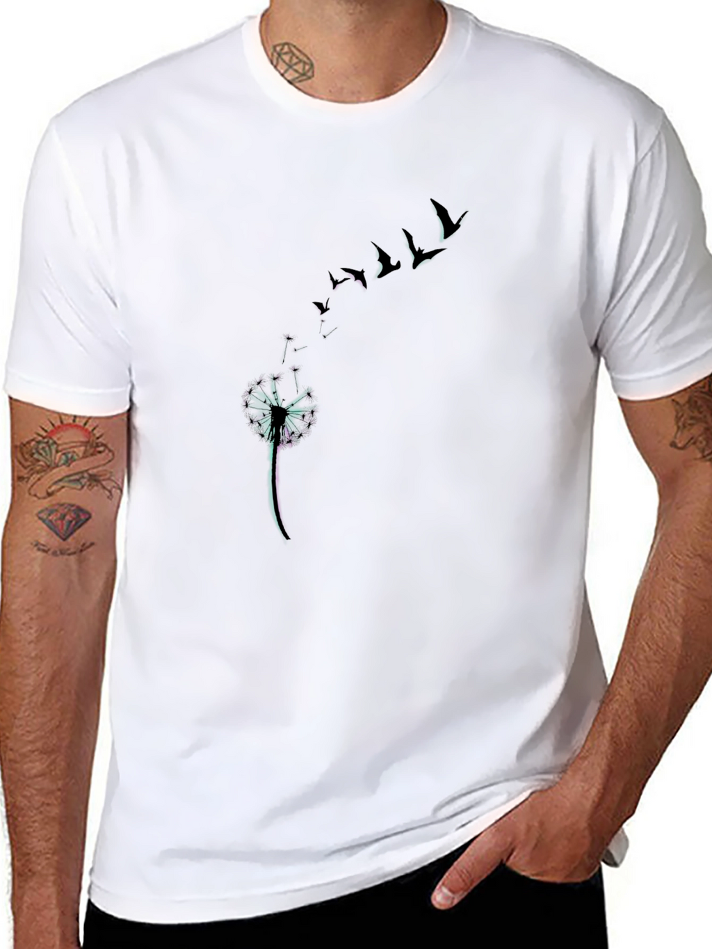 Dandelion Bird Flight Black Graphic Tee