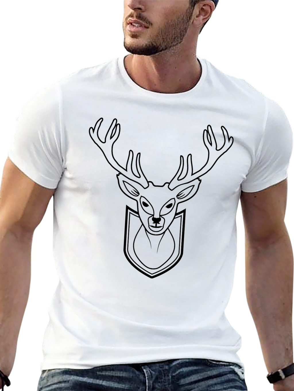 Black Deer Head Graphic T-Shirt