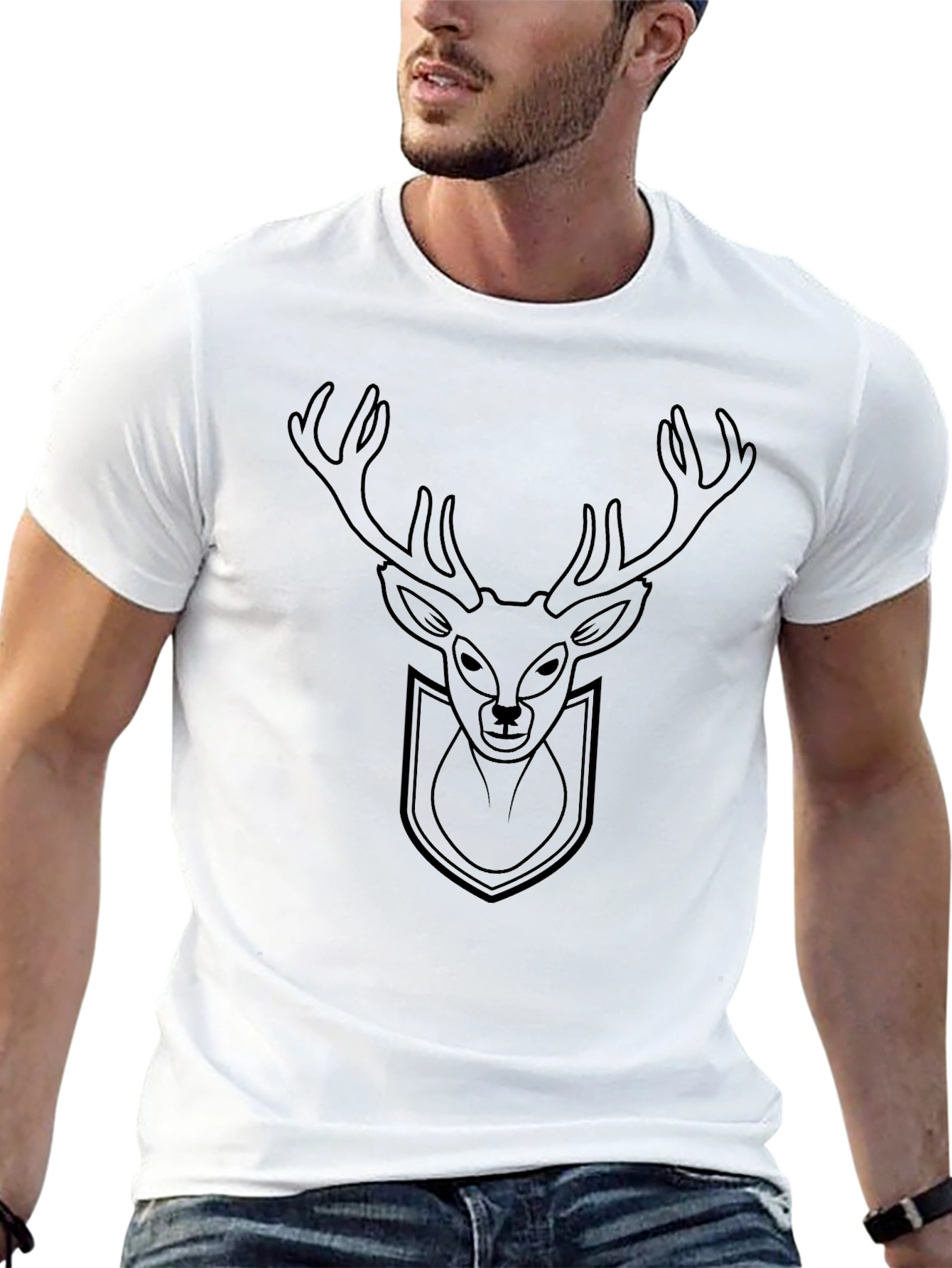 Black Deer Head Graphic T-Shirt