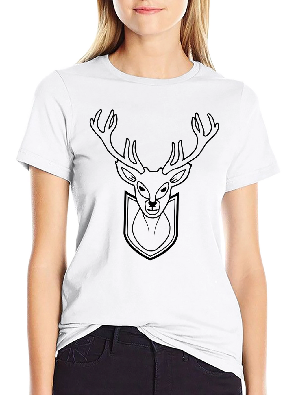 Black Deer Head Graphic T-Shirt