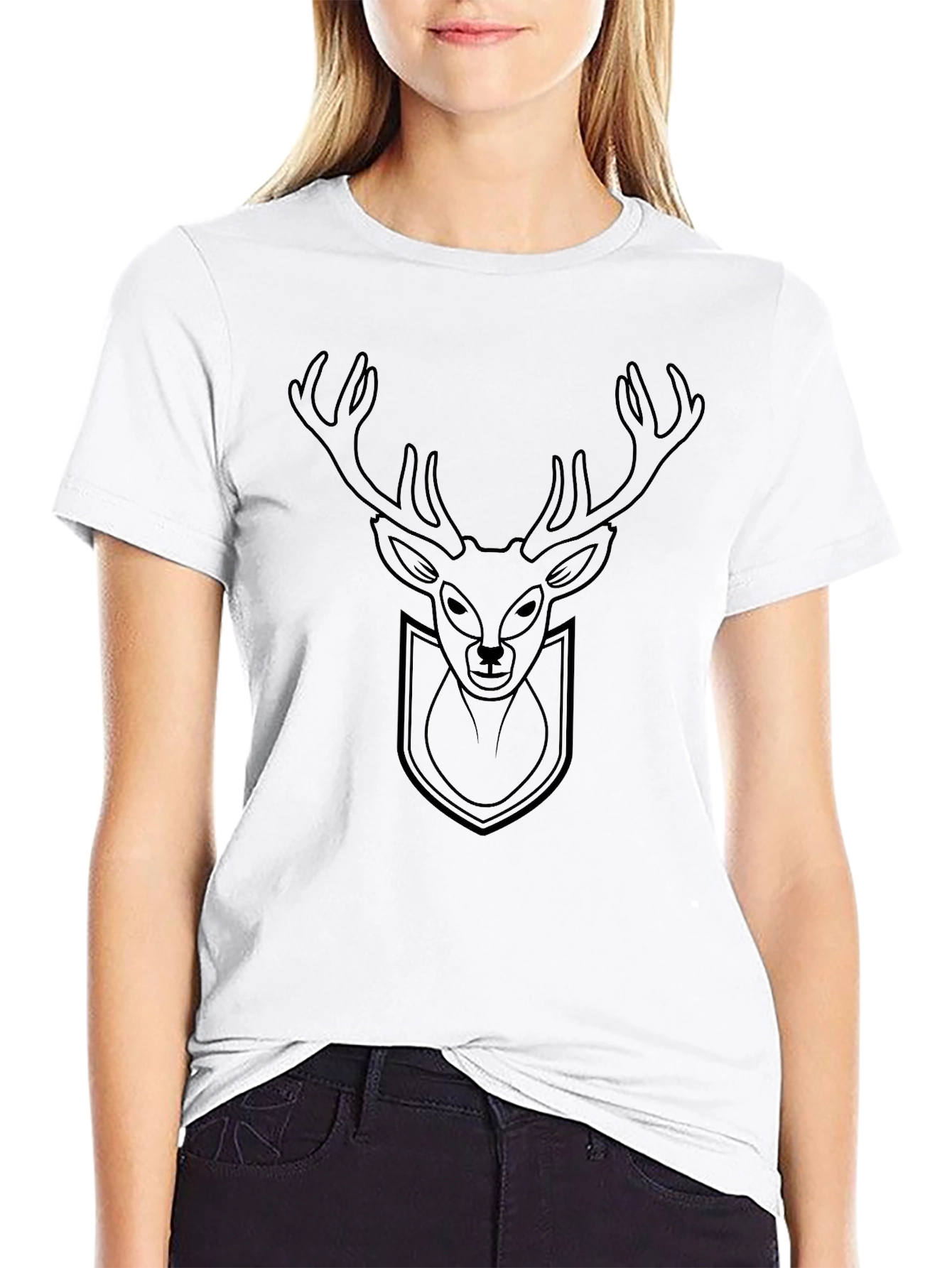 Black Deer Head Graphic T-Shirt