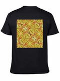 Geometric Leaf Pattern Black T-Shirt