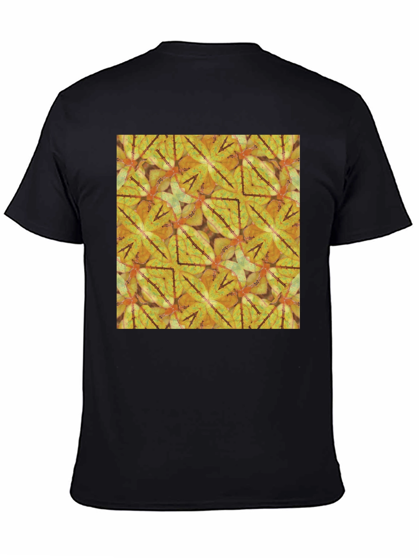 Geometric Leaf Pattern Black T-Shirt