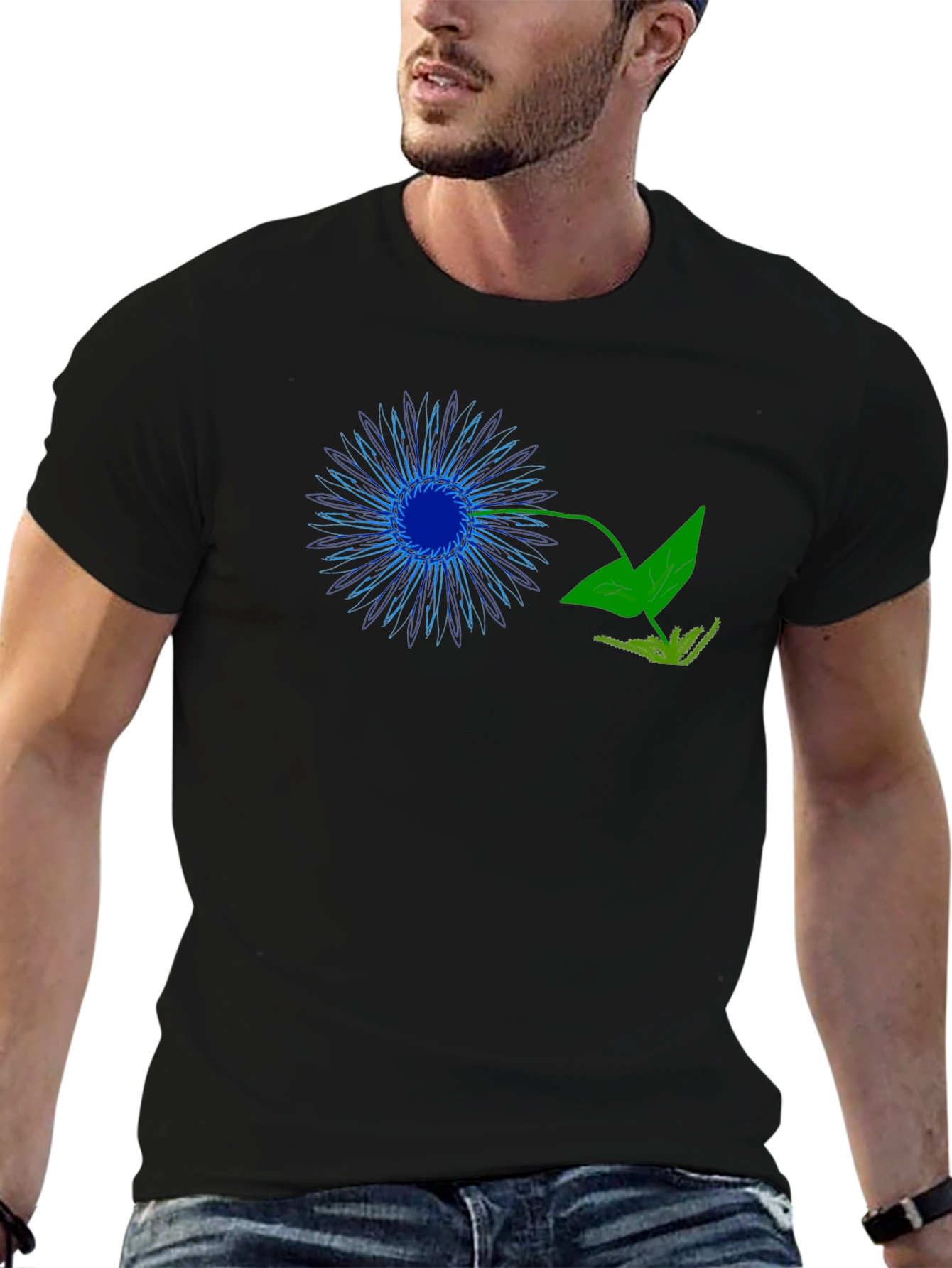 Black Graphic Tee - Neon Flower Design