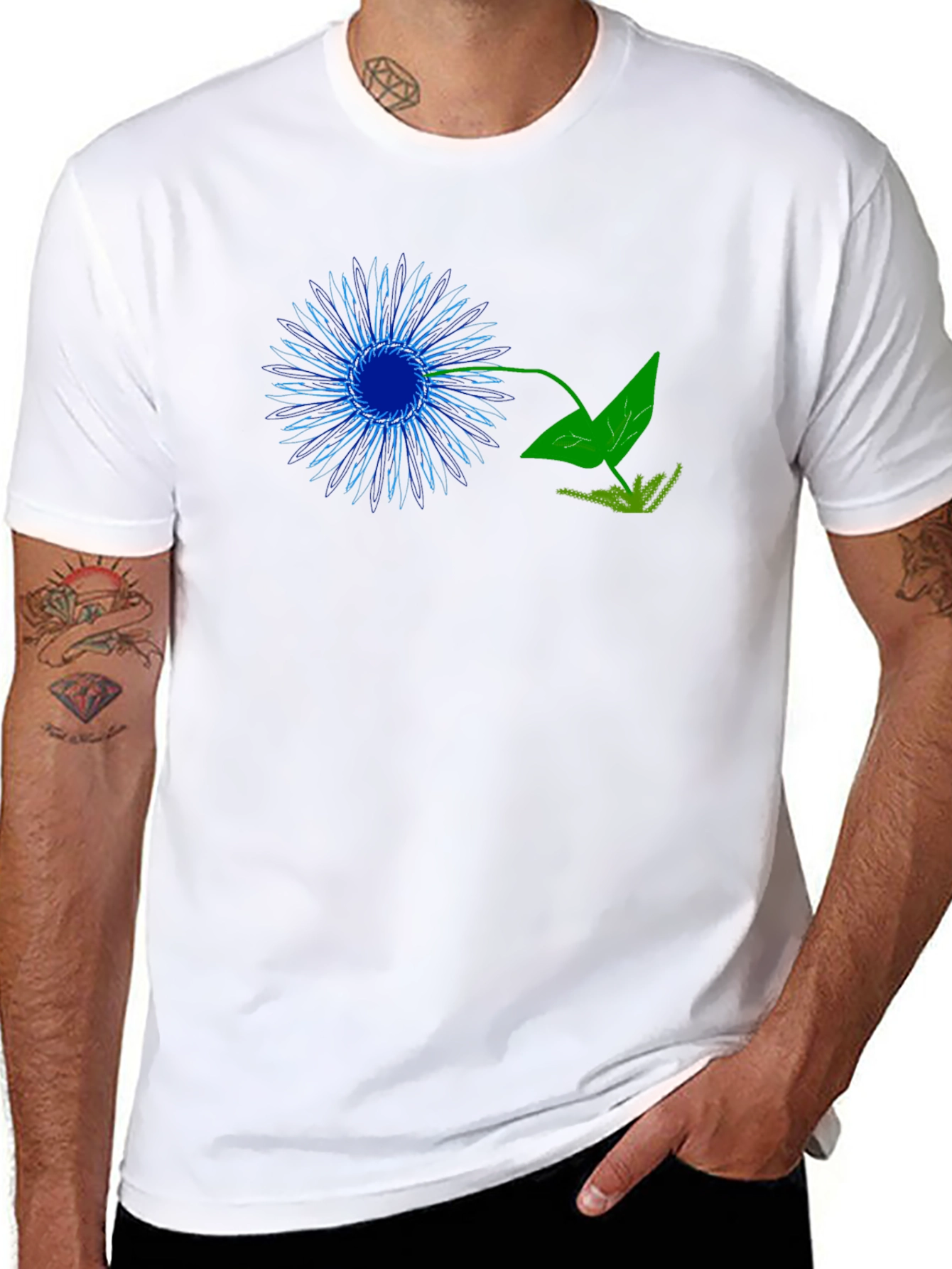 Black Graphic Tee - Neon Flower Design