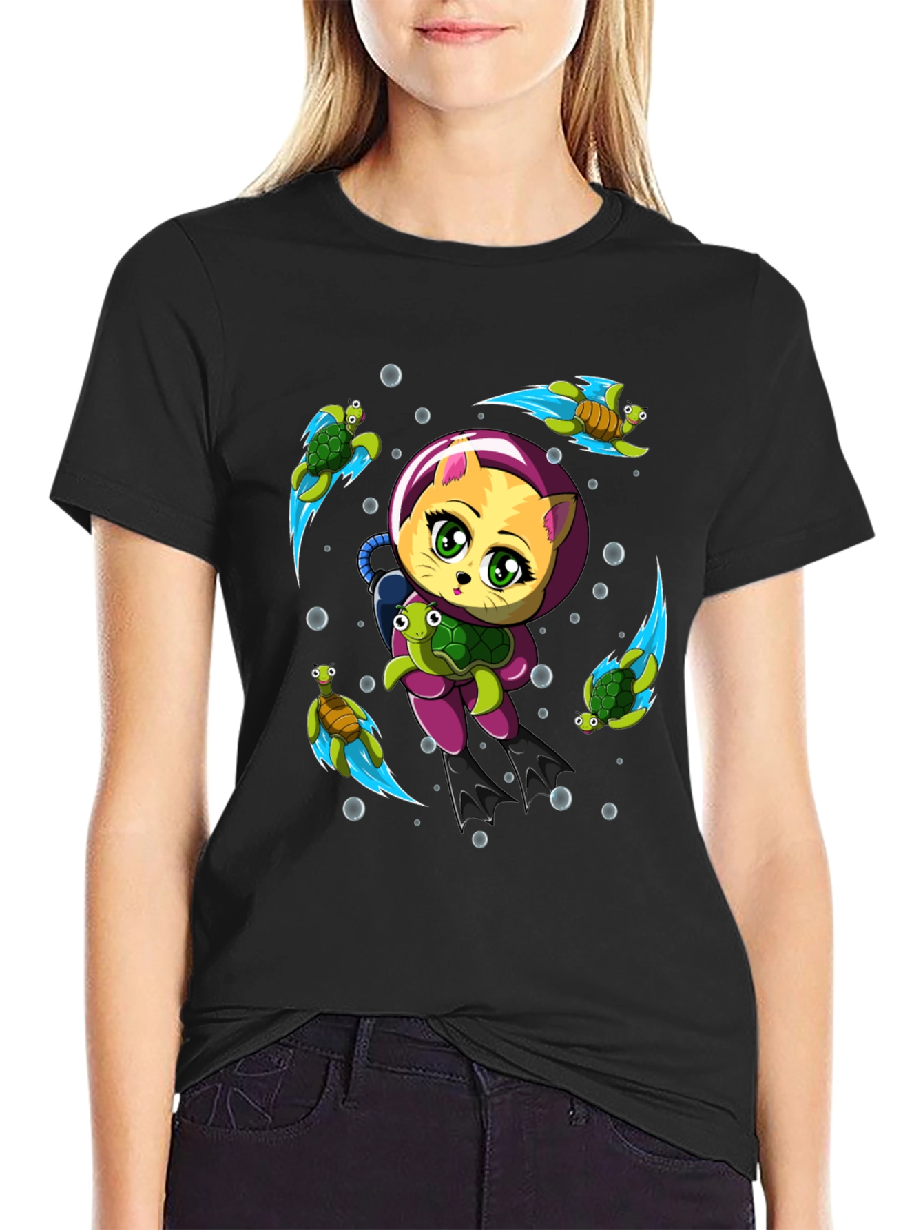 Cat Scuba Diver Graphic T-Shirt - Underwater Adventure Tee