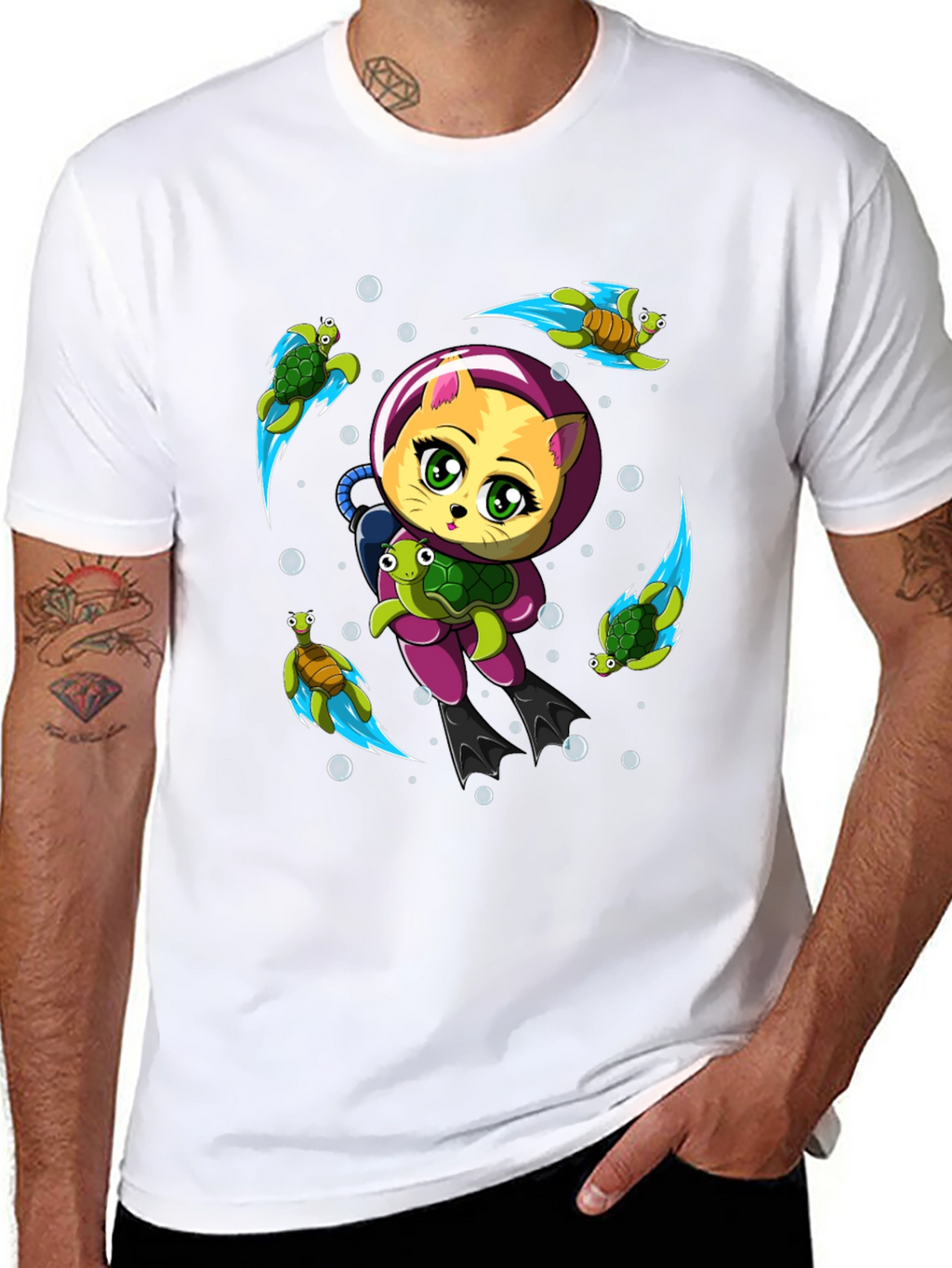 Cat Scuba Diver Graphic T-Shirt - Underwater Adventure Tee