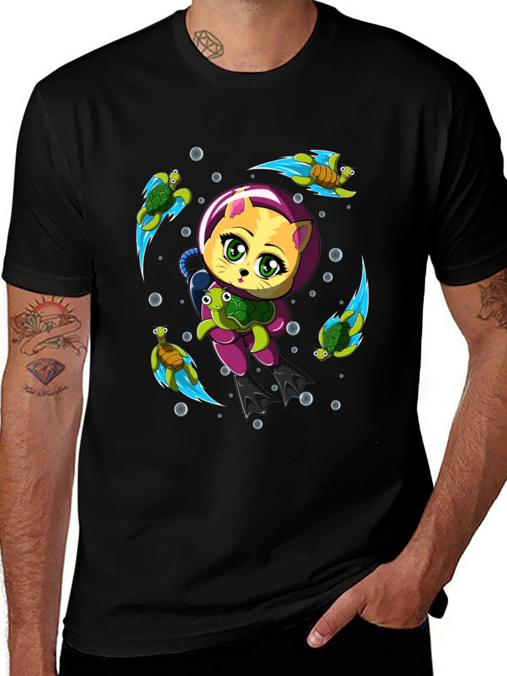 Cat Scuba Diver Graphic T-Shirt - Underwater Adventure Tee