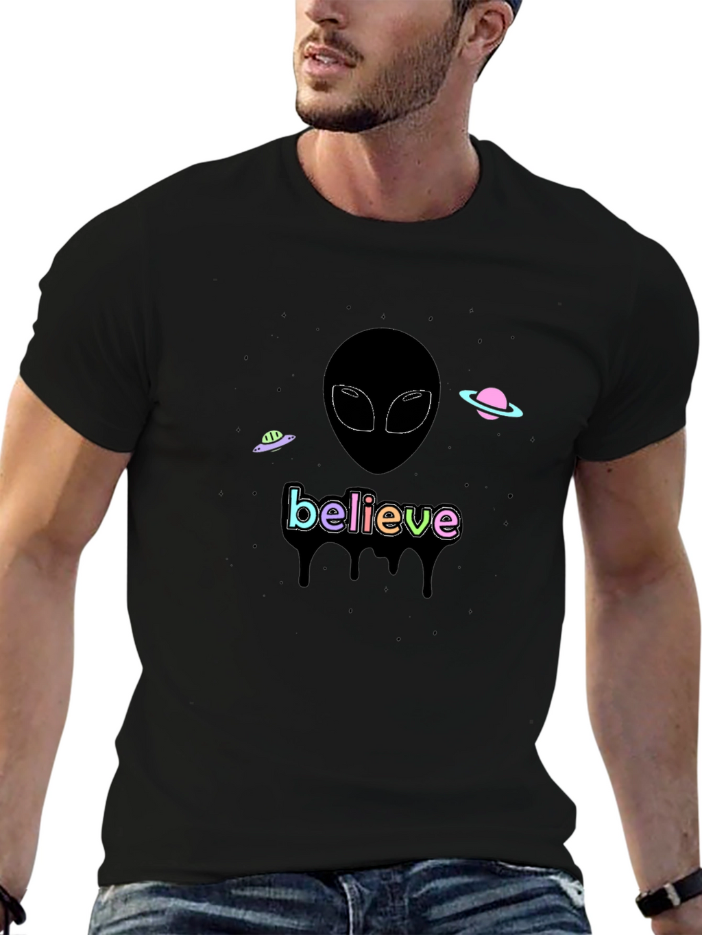 Believe Alien Graphic T-Shirt - Black