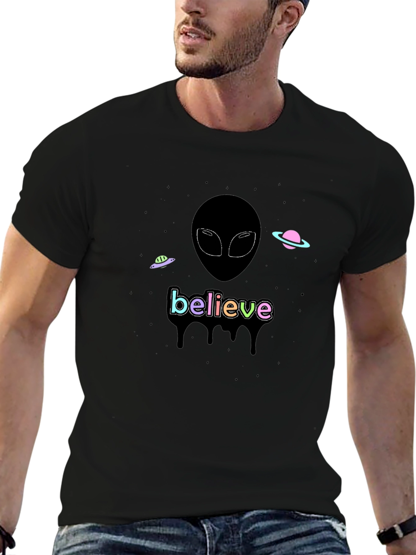 Believe Alien Graphic T-Shirt - Black