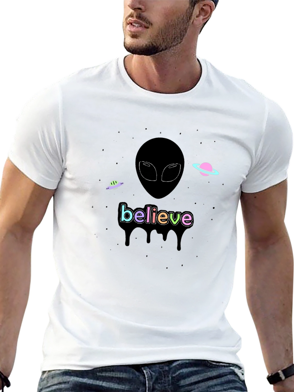 Believe Alien Graphic T-Shirt - Black