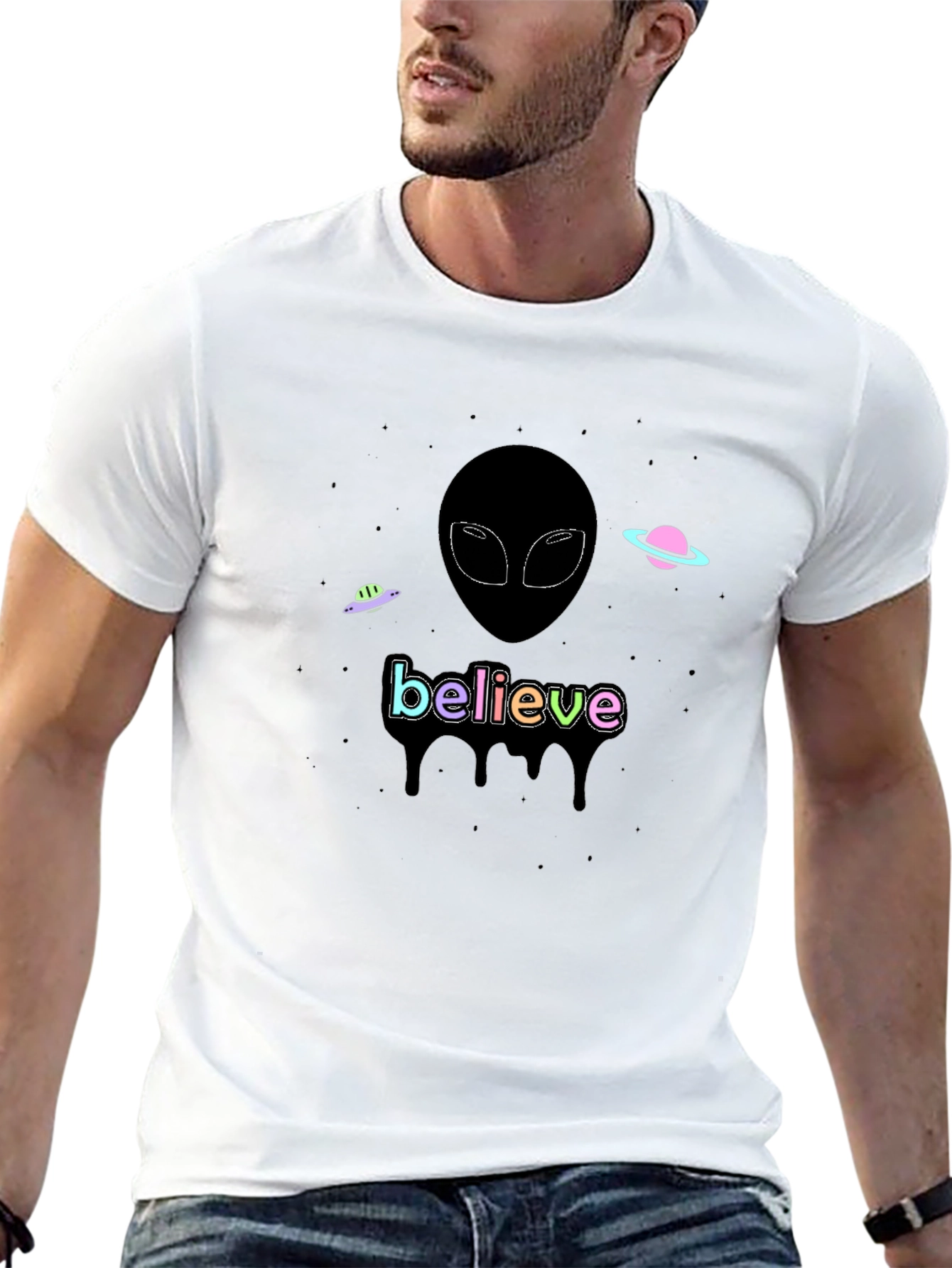 Believe Alien Graphic T-Shirt - Black