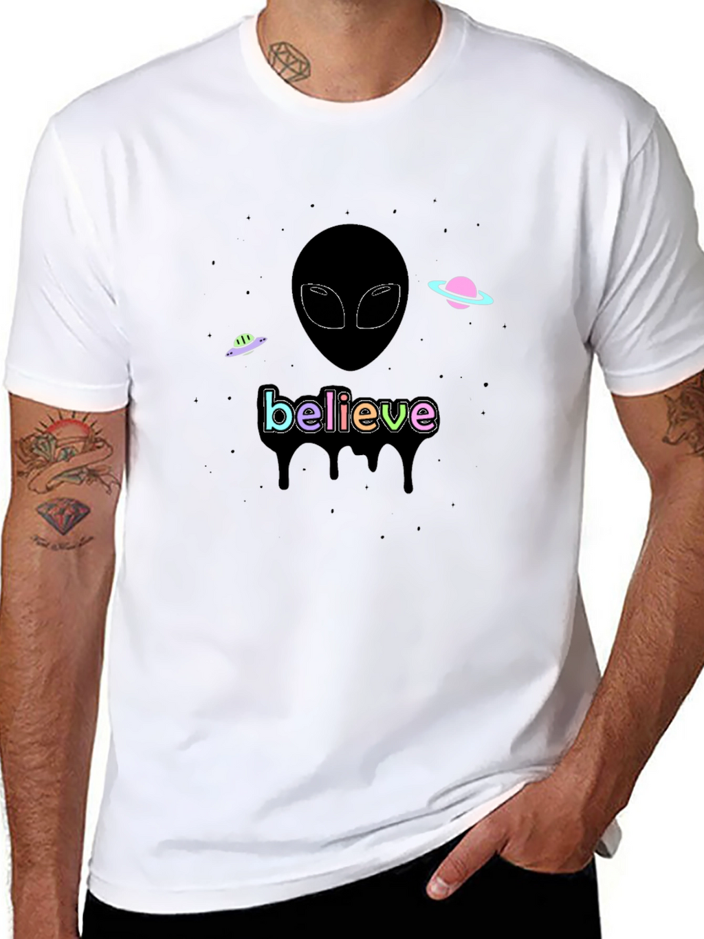 Believe Alien Graphic T-Shirt - Black