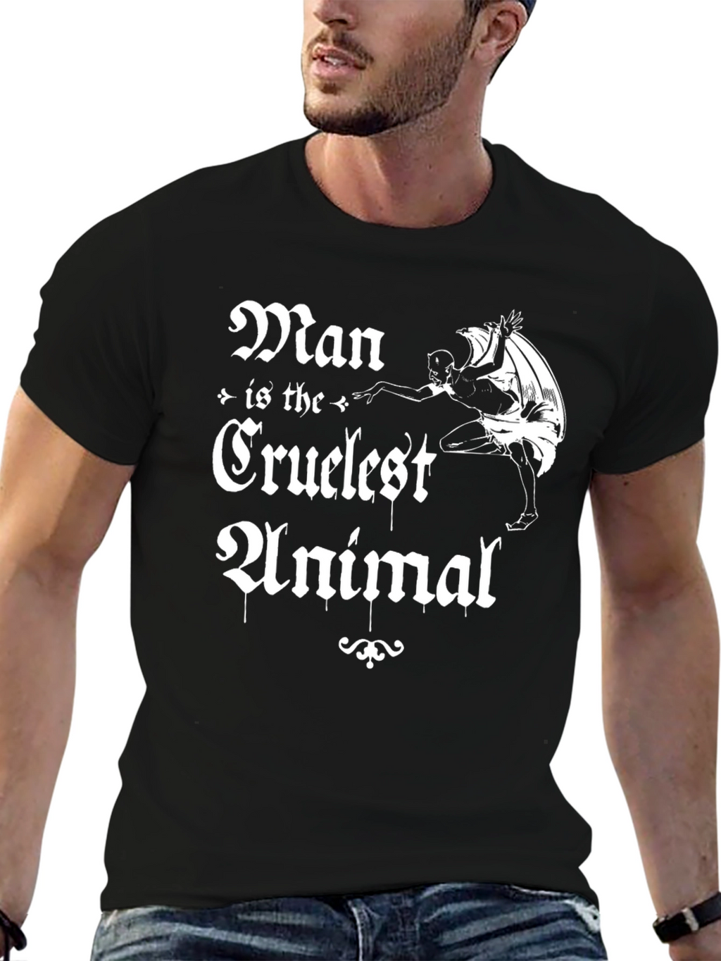 Man is the Cruelest Animal Black Graphic T-Shirt