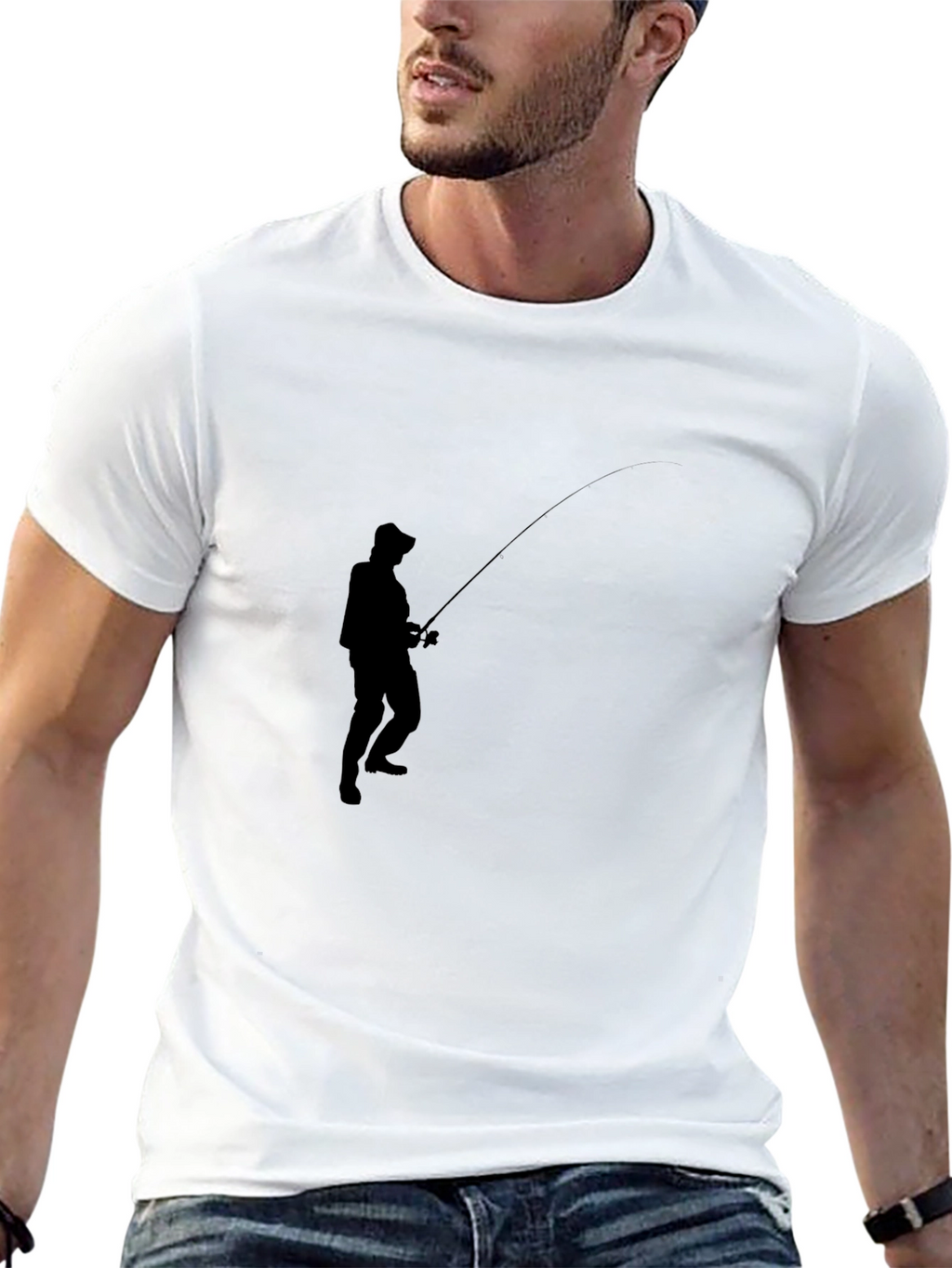Fishing Silhouette Graphic Tee - Classic Black Cotton Blend