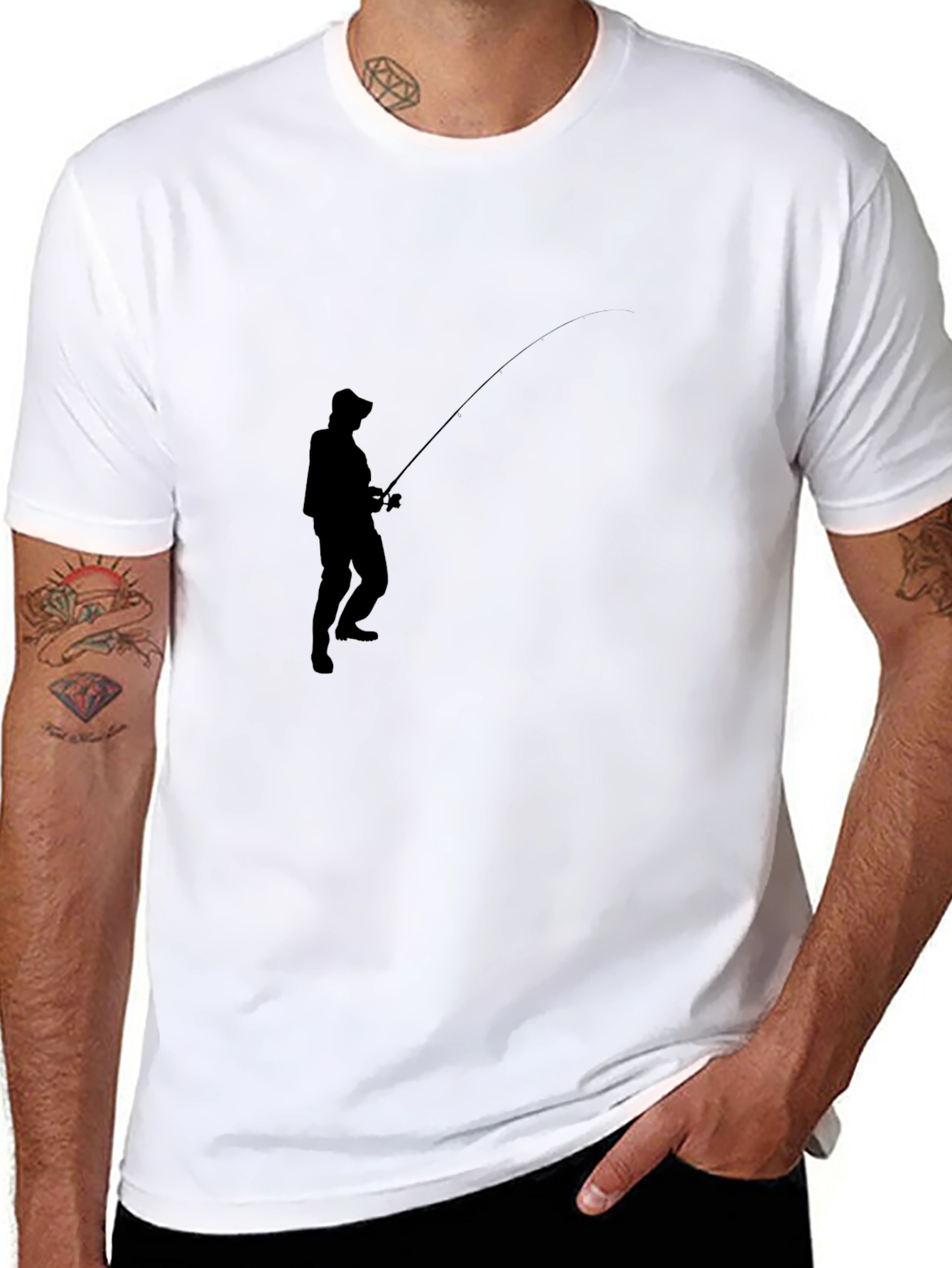 Fishing Silhouette Graphic Tee - Classic Black Cotton Blend